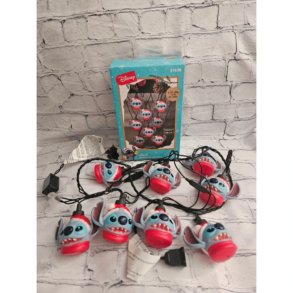 Disney Stitch LED String Lights Christmas 8.5ft Blue Red Good Blinking Holiday